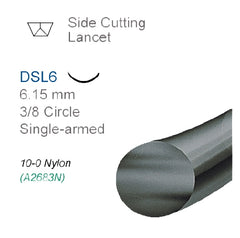 Suture with Needle Surgical Specialties Nonabsorbable Uncoated Black Suture Monofilament Nylon Size 10 - 0 6 Inch Suture 1-Needle 6.15 mm Length 3/8 Circle Side Cutting Lancet Needle