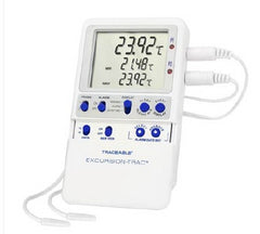 Cole-Parmer Inst. Datalogging Refrigerator / Freezer Thermometer with Alarm Traceable® Excursion-Trac™ Fahrenheit / Celsius -58° to +158°F (-50° to +70°C) 2 Bullet Probes Multiple Mounting Options Battery Operated