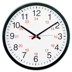 Universal® 24-Hour Round Wall Clock, 12.63" Overall Diameter, Black Case, 1 AA (sold separately)