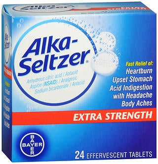 Bayer Pain Relief Alka-Seltzer® Extra Strength 1,000 mg - 500 mg - 1985 mg Strength Anhydrous Citric Acid / Aspirin / Sodium Bicarbonate Effervescent Tablet 24 per Box