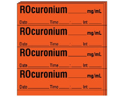 Shamrock Scientific Drug Label Shamrock Anesthesia Label Rocuronium_mg/mL Date_Time_Int_ Fluorescent Red 1/2 X 1 Inch - M-1061729-4883 - Pack of 250