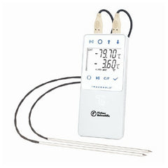 Fisher Scientific Datalogging Refrigerator / Freezer Thermometer with Alarm Fisherbrand™ TraceableLIVE® Fahrenheit / Celsius -130° to +221°F (-90° to +105°C) 2 Stainless Steel Probes Battery Operated