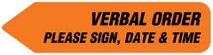 United Ad Label Pre-Printed Label UniArrow™ Instructional Label Orange Synthetic Paper VERBAL ORDER / PLEASE SIGN, DATE & TIME Black Safety and Instructional 9/16 X 2-1/4 Inch - M-1064391-1539 - Pack of 150
