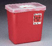 VWR International Sharps Container 10 H X 10-1/2 W X 7-1/4 D Inch 2 Gallon Red Base / Translucent Lid Vertical Entry Rotating Lid