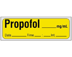 Shamrock Scientific Drug Label Shamrock Anesthesia Label Propofol_mg/mL Date_Time_Int_ Yellow 1/2 X 1 Inch - M-1064860-3869 - Roll of 1