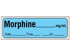 Shamrock Scientific Drug Label Shamrock Anesthesia Label MORPHINE _____ mg / mL / Date _____ Time _____ Int. _____ Blue 1/2 X 1 Inch - M-1064865-4090 - Roll of 1
