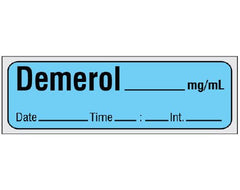 Shamrock Scientific Drug Label Shamrock Anesthesia Label DEMEROL _____ mg / mL / Date _____ Time _____ Int. _____ Blue 1/2 X 1 Inch - M-1064866-4382 - Roll of 1