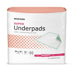 Underpad McKesson Super 30 X 30 Inch Disposable Fluff / Polymer Moderate Absorbency - M-1065010-4178 - Case of 100