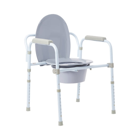 Folding Commode Chair McKesson Fixed Arm Steel Frame Back Bar 13-3/4 Inch Seat Width
