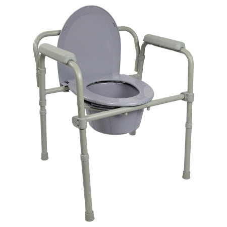 Folding Commode Chair McKesson Fixed Arm Steel Frame Back Bar 13-1/2 Inch Seat Width