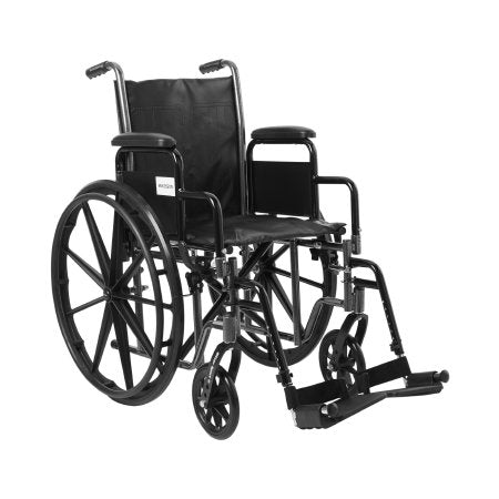 Wheelchair McKesson Dual Axle Desk Length Arm Removable Padded Arm Style Swing-Away Footrest Black Upholstery 16 Inch Seat Width 250 lbs. Weight Capacity