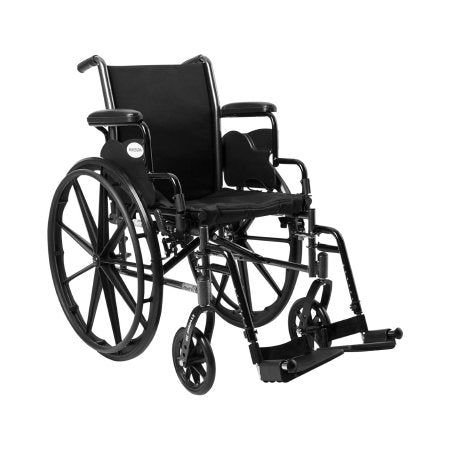 Lightweight Wheelchair McKesson Dual Axle Desk Length Arm Flip Back / Removable Padded Arm Style Swing-Away Footrest Black Upholstery 16 Inch Seat Width 300 lbs. Weight Capacity