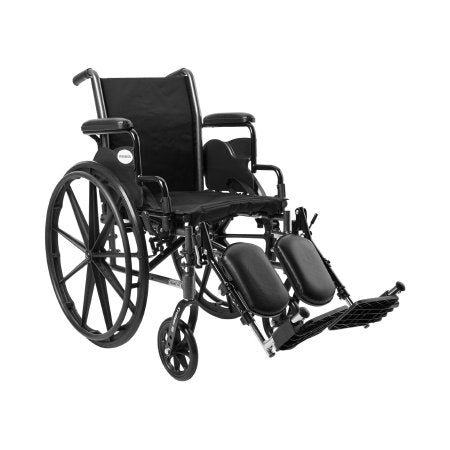 Lightweight Wheelchair McKesson Dual Axle Desk Length Arm Flip Back / Removable Padded Arm Style Swing-Away Elevating Legrest Black Upholstery 16 Inch Seat Width 300 lbs. Weight Capacity