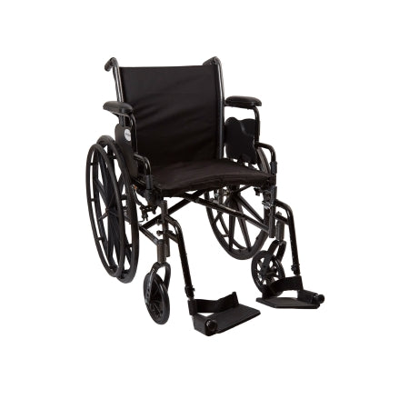 Lightweight Wheelchair McKesson Dual Axle Desk Length Arm Flip Back / Removable Padded Arm Style Swing-Away Footrest Black Upholstery 18 Inch Seat Width 300 lbs. Weight Capacity