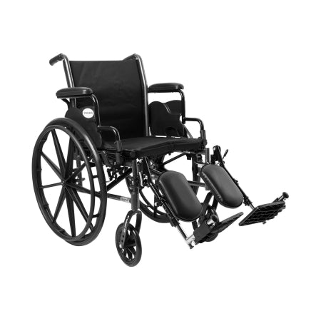 Lightweight Wheelchair McKesson Dual Axle Desk Length Arm Flip Back / Removable Padded Arm Style Swing-Away Elevating Legrest Black Upholstery 18 Inch Seat Width 300 lbs. Weight Capacity