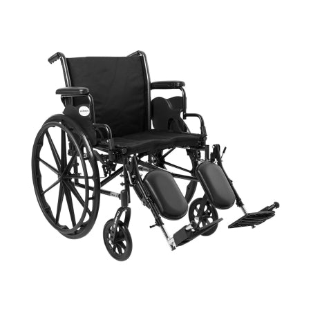 Lightweight Wheelchair McKesson Dual Axle Desk Length Arm Flip Back / Removable Padded Arm Style Swing-Away Elevating Legrest Black Upholstery 20 Inch Seat Width 300 lbs. Weight Capacity