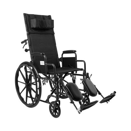 Reclining Wheelchair McKesson Desk Length Arm Removable Padded Arm Style Swing-Away Elevating Legrest / Metal Footplate Black Upholstery 18 Inch Seat Width 300 lbs. Weight Capacity