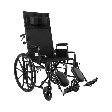 Reclining Wheelchair McKesson Desk Length Arm Removable Padded Arm Style Swing-Away Elevating Legrest / Metal Footplate Black Upholstery 20 Inch Seat Width 350 lbs. Weight Capacity