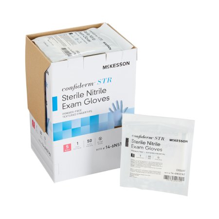 Exam Glove McKesson Confiderm® STR Small Sterile Pair Nitrile Standard Cuff Length Textured Fingertips Blue Not Chemo Approved - M-1065405-1484 - Box of 50