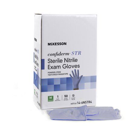 Exam Glove McKesson Confiderm® STR Medium Sterile Pair Nitrile Standard Cuff Length Textured Fingertips Blue Not Chemo Approved - M-1065406-3616 - Case of 200