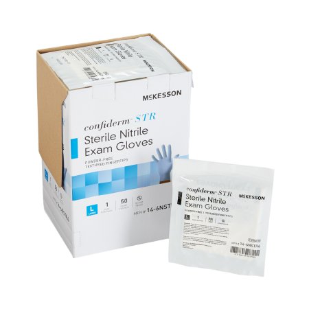 Exam Glove McKesson Confiderm® STR Large Sterile Pair Nitrile Standard Cuff Length Textured Fingertips Blue Not Chemo Approved - M-1065407-1373 - Case of 200