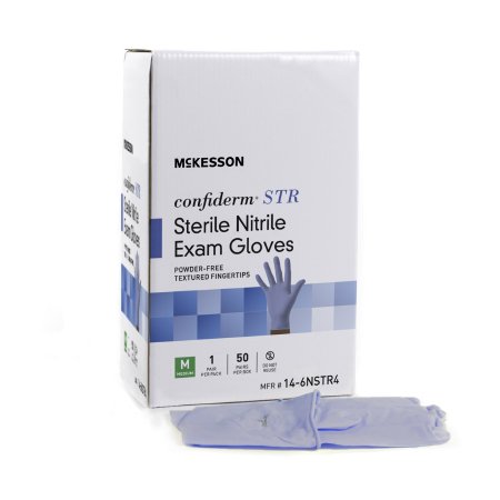 Exam Glove McKesson Confiderm® STR X-Large Sterile Pair Nitrile Standard Cuff Length Textured Fingertips Blue Not Chemo Approved - M-1065408-1352 - Box of 50