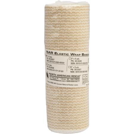 North American Rescue Elastic Bandage NAR 6 Inch X 5 Yard Medium Compression Single Hook and Loop Closure Tan NonSterile