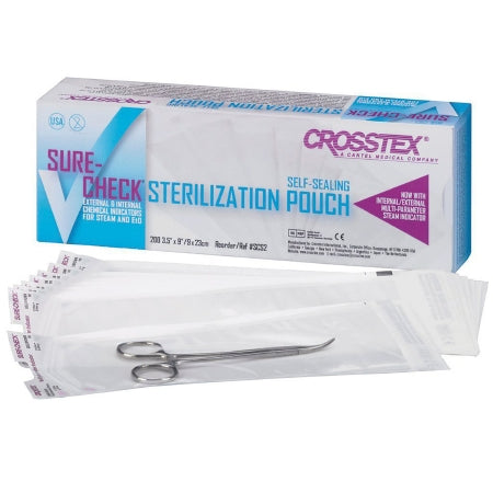 Crosstex Sterilization Pouch Sure-Check® Ethylene Oxide (EO) Gas / Steam 3-1/2 X 9 Inch Transparent Self Seal Paper / Film