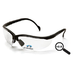 Pyramex Safety Glasses with Readers Venture II™ Adjustable Temple Clear Tint Polycarbonate Lens Black Frame Over Ear One Size Fits Most
