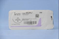 Suture with Needle Coated Vicryl Absorbable Coated Violet Suture Braided Polyglactin 910 Size 1 36 Inch Suture 1-Needle 40 mm Length 1/2 Circle Reverse Cutting Needle