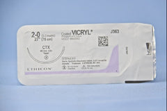 Suture with Needle Coated Vicryl Absorbable Coated Violet Suture Braided Polyglactin 910 Size 2 - 0 27 Inch Suture 1-Needle 48 mm Length 1/2 Circle Taper Point Needle