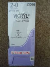 Suture with Needle Coated Vicryl Absorbable Coated Violet Suture Braided Polyglactin 910 Size 2 - 0 27 Inch Suture 1-Needle 17 mm Length 1/2 Circle Taper Point Needle