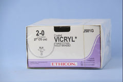 Suture with Needle Coated Vicryl Absorbable Coated Violet Suture Braided Polyglactin 910 Size 2 - 0 27 Inch Suture 1-Needle 70 mm Length 1/2 Circle Taper Point Needle