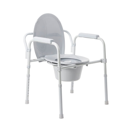 Folding Commode Chair McKesson Fixed Arm Steel Frame Back Bar 13-1/4 Inch Seat Width
