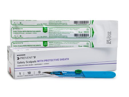 Safety Scalpel McKesson Prevent® B No. 11 Stainless Steel / Plastic Classic Grip Handle Sterile Disposable - M-1073641-1062 - Case of 500