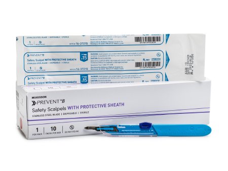 Safety Scalpel McKesson Prevent® B No. 15 Stainless Steel / Plastic Classic Grip Handle Sterile Disposable - M-1073642-3958 - Case of 500