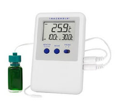 Cole-Parmer Inst. Digital Refrigerator / Freezer Thermometer with Alarm Traceable® Ultra™ Fahrenheit / Celsius -58° to +158°F (-50° to +70°C) Bottle Probe / Bullet Probe Multiple Mounting Options Battery Operated