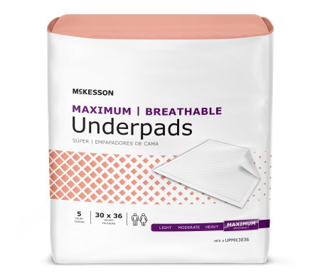 Underpad McKesson Ultimate Breathable 30 X 36 Inch Disposable Fluff / Polymer Heavy Absorbency - M-1075429-1052 - Case of 70