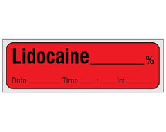 Shamrock Scientific Drug Label Shamrock Anesthesia Label LIDOCAINE _____ % / Date _____ Time _____ Int. _____ Red 1/2 X 1 Inch - M-1076782-4739 - Roll of 1