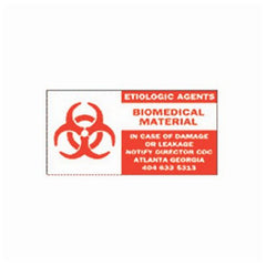 Fisher Scientific Pre-Printed Label Brady™ Warning Label Red / White Composite Plastic Biomedical Materail / Symbol Red Biohazard 2 X 4 Inch - M-1077347-3168 - Roll of 1