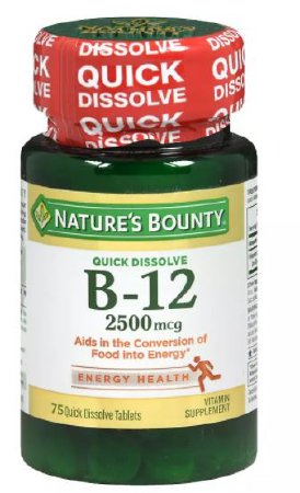 US Nutrition Vitamin Supplement Nature's Bounty® Vitamin B12 2500 mcg Strength Tablet 75 per Bottle