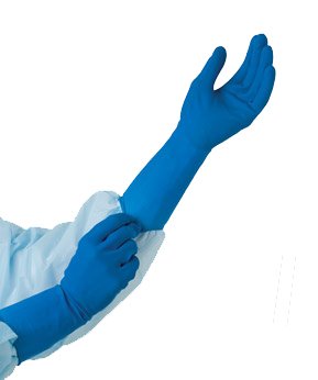 Tidi Products Exam Glove TidiShield® X-Large NonSterile Latex Extended Cuff Length Textured Fingertips Blue Not Chemo Approved - M-1078511-4051 - Case of 1000