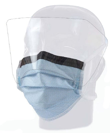 Precept Medical Products Surgical Mask with Eye Shield FluidGard® 160 Anti-fog Foam Pleated Tie Closure One Size Fits Most Blue Diamond NonSterile ASTM Level 3