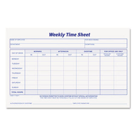 TOPS™ Weekly Time Sheets, 5 1/2 x 8 1/2, 50/Pad, 2/Pack
