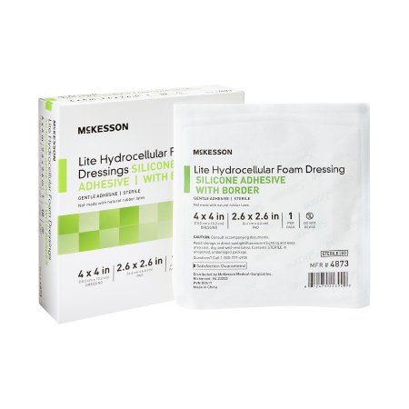 Thin Silicone Foam Dressing McKesson Lite 4 X 4 Inch Square Silicone Gel Adhesive with Border Sterile