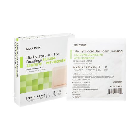 Thin Silicone Foam Dressing McKesson Lite 6 X 6 Inch Square Silicone Gel Adhesive with Border Sterile