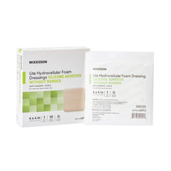 Thin Silicone Foam Dressing McKesson Lite 4 X 4 Inch Square Silicone Gel Adhesive without Border Sterile