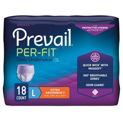 First Quality Female Adult Absorbent Underwear Prevail® Per-Fit® Women Pull On with Tear Away Seams Large Disposable Moderate Absorbency - M-1083189-4354 - Bag of 18