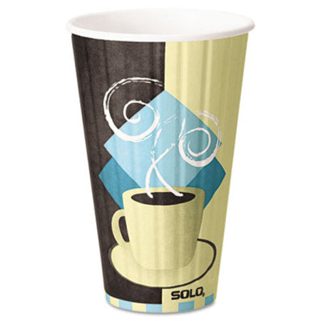 Dart® Duo Shield Insulated Paper Hot Cups, 16 oz, Tuscan Chocolate/Blue/Beige, 525/Ct