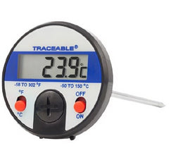 Cole-Parmer Inst. Dial Thermometer Traceable® Fahrenheit / Celsius -58° to 302°F (-50° to 150°C) Stainless Steel Probe Battery Operated